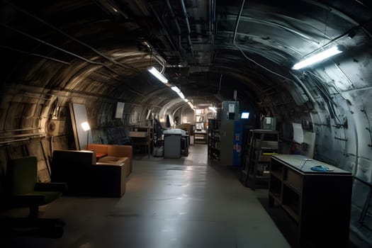 abandoned old unerground bunker interior. Neural network generated in May 2023. Not based on any actual scene or pattern.