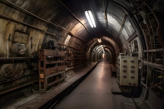 abandoned old unerground bunker interior. Neural network generated in May 2023. Not based on any actual scene or pattern.