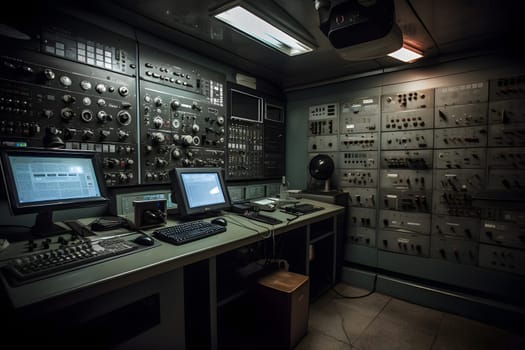 abandoned old unerground research laboratory. Neural network generated in May 2023. Not based on any actual scene or pattern.