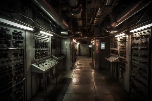 abandoned old unerground research laboratory. Neural network generated in May 2023. Not based on any actual scene or pattern.