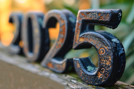 Digits 2025 on wooden board for new year 2025. Neural network generated image. Not based on any actual person or scene.