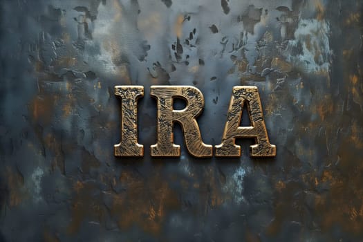 Word IRA for Individual retirement account on shabby background. Neural network generated image. Not based on any actual person or scene.