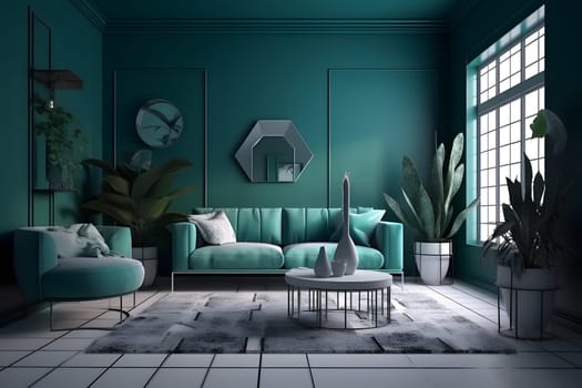 Deep color designed home interior. Neural network generated in May 2023. Not based on any actual scene or pattern.