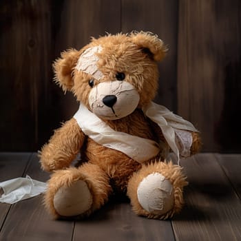 A teddy bear with a bandage generated by artificial intelligence