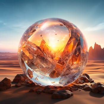 A glass ball in the desert generated by artificial intelligence