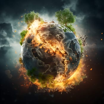 A destroyed globe generated by artificial intelligence