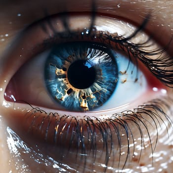 Close-up of a blue eye generated by artificial intelligence