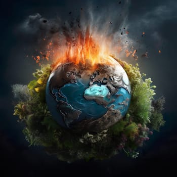 A destroyed globe generated by artificial intelligence