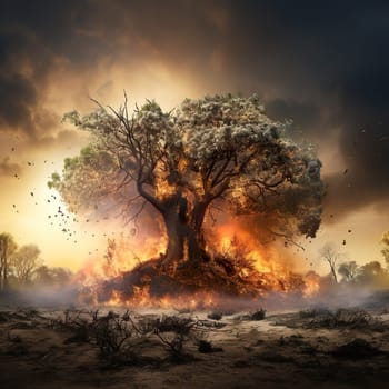 A symbolic image of climate change with a tree generated by artificial intelligence
