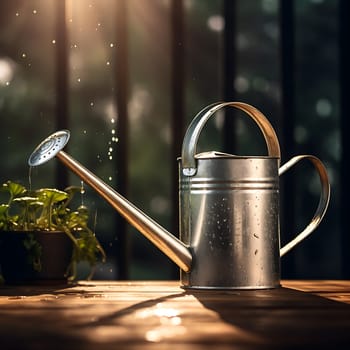 Photo with a beautiful silver watering can generated by artificial intelligence
