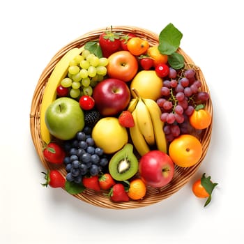 A fruit basket on a white background generated by artificial intelligence