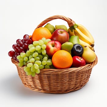 A fruit basket on a white background generated by artificial intelligence