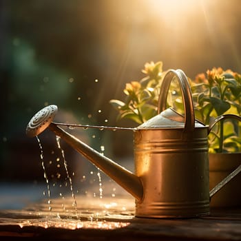 Photo with a beautiful silver watering can generated by artificial intelligence