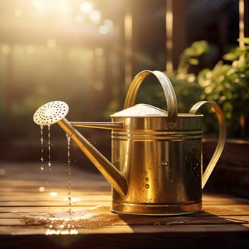 Photo with a beautiful silver watering can generated by artificial intelligence