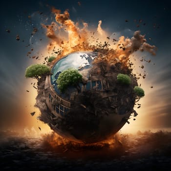 A destroyed globe generated by artificial intelligence