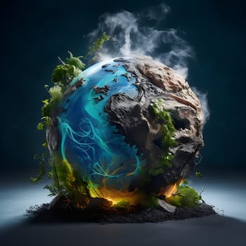 A destroyed globe generated by artificial intelligence