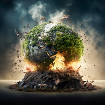 A destroyed globe generated by artificial intelligence