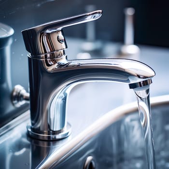 Close-up of a silver faucet in the bathroom generated by artificial intelligence