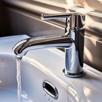Close-up of a silver faucet in the bathroom generated by artificial intelligence