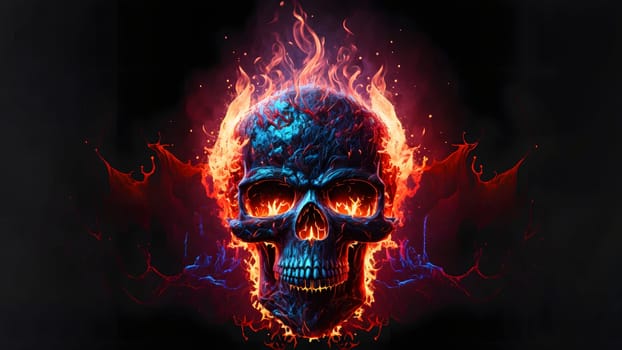 burning scull on black background, neural network generated art. Digitally generated image. Not based on any actual person, scene or pattern.
