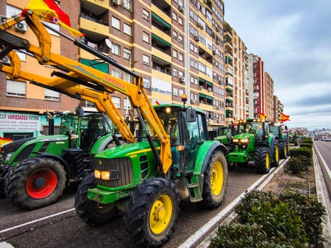 Badajoz, Spain - 09  february,  2024. Spanish farmers Take to the Streets of Badajoz in a Tractor Protest to Demand Their Rights