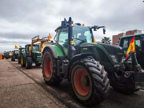 Badajoz, Spain - 09  february,  2024. Spanish farmers Take to the Streets of Badajoz in a Tractor Protest to Demand Their Rights