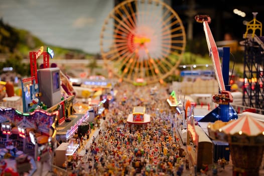 Miniatur Wunderland Hamburg in Germany, funfair with ferris wheel, museum with miniature model construction of the world, 12.12.2023