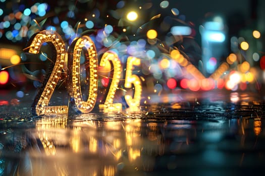 Glowing digits 2025 for new year celebration. Neural network generated image. Not based on any actual person or scene.