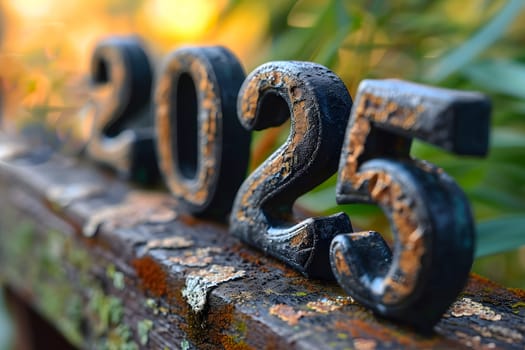 Digits 2025 on wooden board for new year 2025. Neural network generated image. Not based on any actual person or scene.