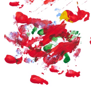 Strokes of red and green paint on white paper