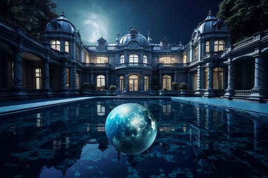 Mansion swimming pool villa. Exterior property. Generate Ai