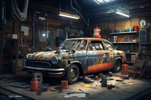 Diligent Mechanic repair car. Service oil part. Generate Ai