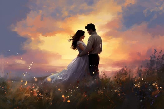 Serene Meadow couple art. Active care. Generate Ai