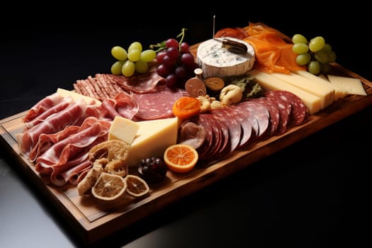 Meat cheese tray. Snack olive cheddar. Generate Ai