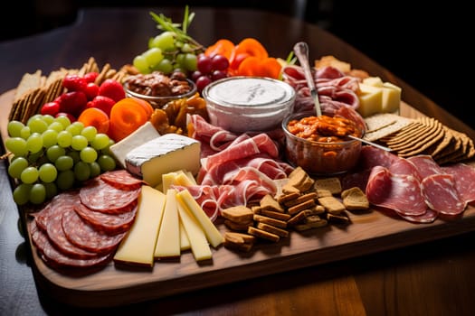 Scrumptious Meat cheese tray. Snack olive cheddar. Generate Ai