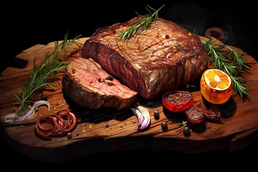 Flavorful Steak meat. Food raw fresh. Generate Ai