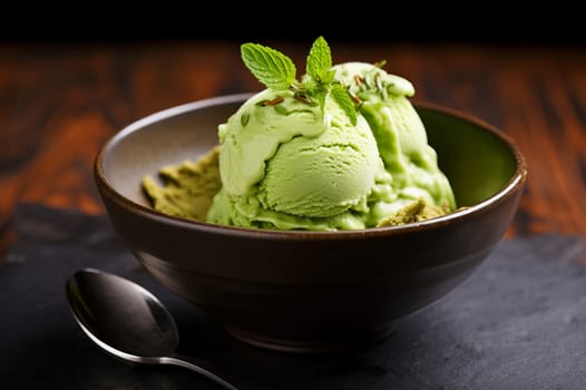 Refreshing Matcha ice cream. Food sorbet dessert. Generate Ai
