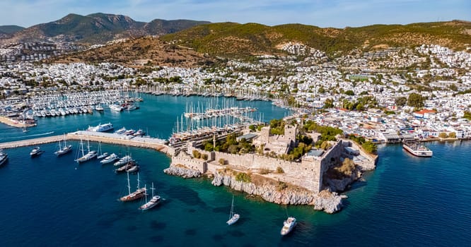 Aerial view of Bodrum in Mugla Province, Turkey.