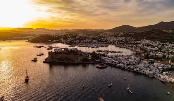 Aerial view of Bodrum in Mugla Province, Turkey.