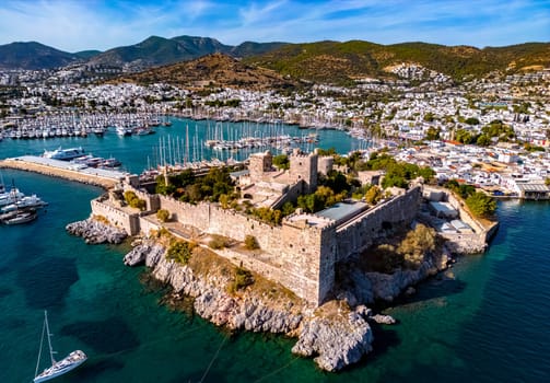 Aerial view of Bodrum in Mugla Province, Turkey.