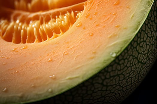 Colorful Melon half closeup. Fruit leaf ripe raw diet. Generate Ai