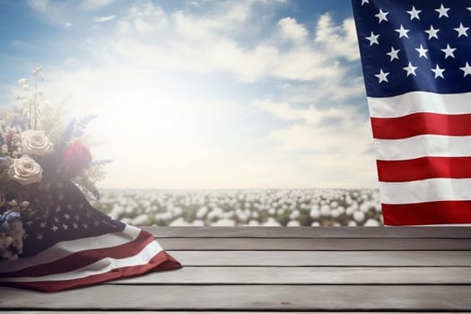 Patriotic American memorial day mockup. Cemetery america. Generate Ai