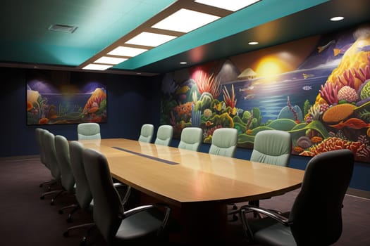 Well-lit Meeting room. Conference room group. Generate Ai