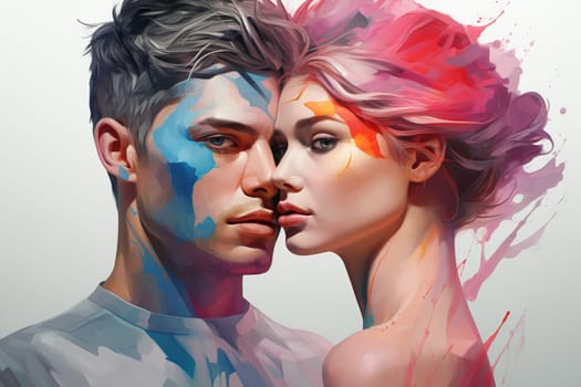 Vibrant Men couple colors. Cute cover fun. Generate Ai