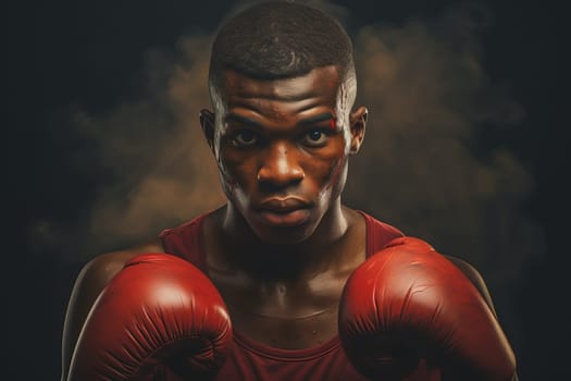 Muscular Sport boxer man alone in locker room. Box athlete mental prep for competition fight. Generate ai