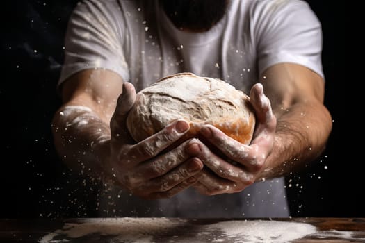 Man hands flour splash. Food hand make. Generate Ai