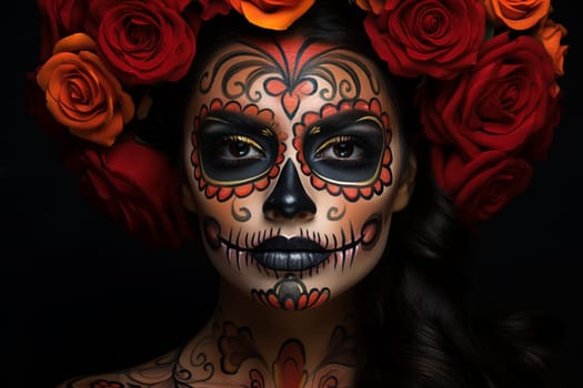 Cultural Dead day woman mexican face. Hair model. Generate Ai