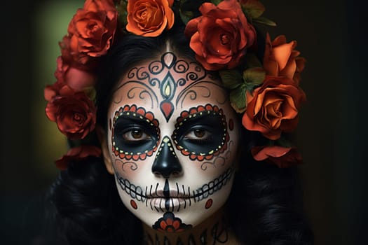 Dead day woman mexican face. Hair model. Generate Ai
