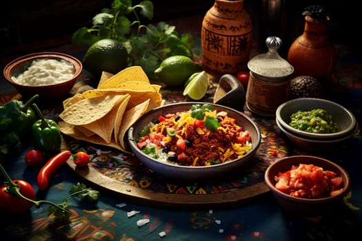 Spicy Mexican food closeup. Cuisine cooking dinner. Generate Ai