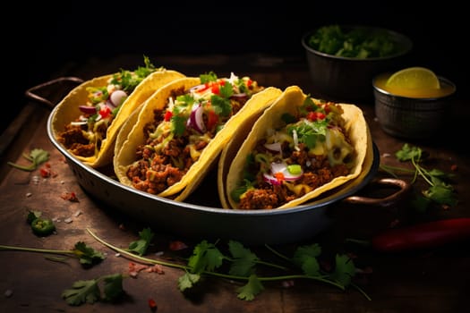 Mexican food tacos. Dish meal. Generate Ai